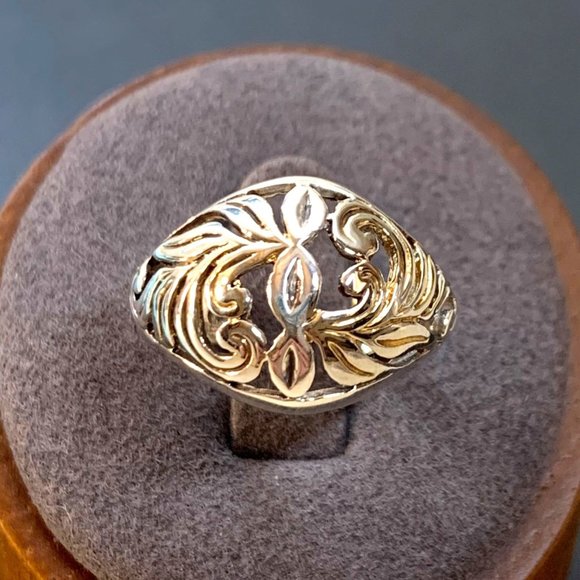 Jewelry - Solid Sterling Silver 925 Low Dome Pierced Scroll Design Ring Size 6.75